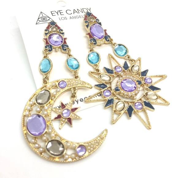 EYE CANDY LOS ANGELES CELESTIAL MOON STARS SUN MISMATCH POST BACK EARRINGS - Picture 3 of 7